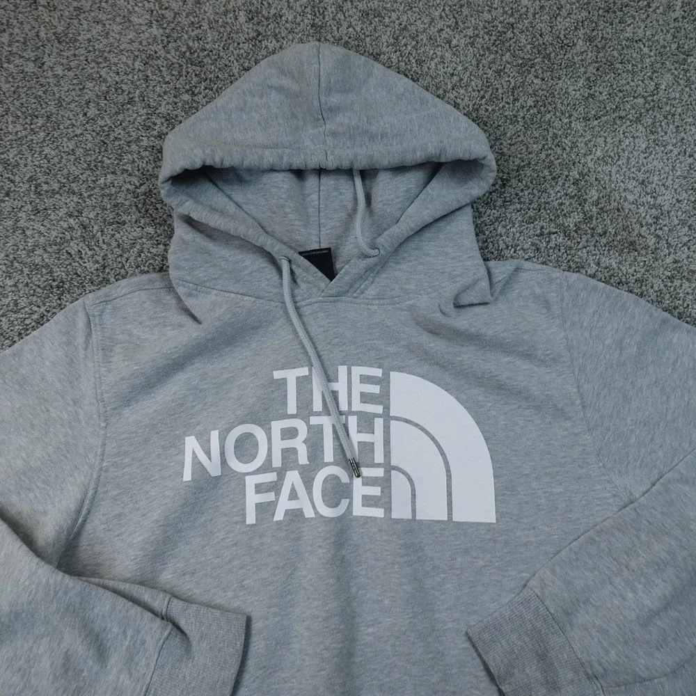 North Face Hoodie Mens L Gray Graphic Logo Pullover Sweatshirt Sweater Fleece